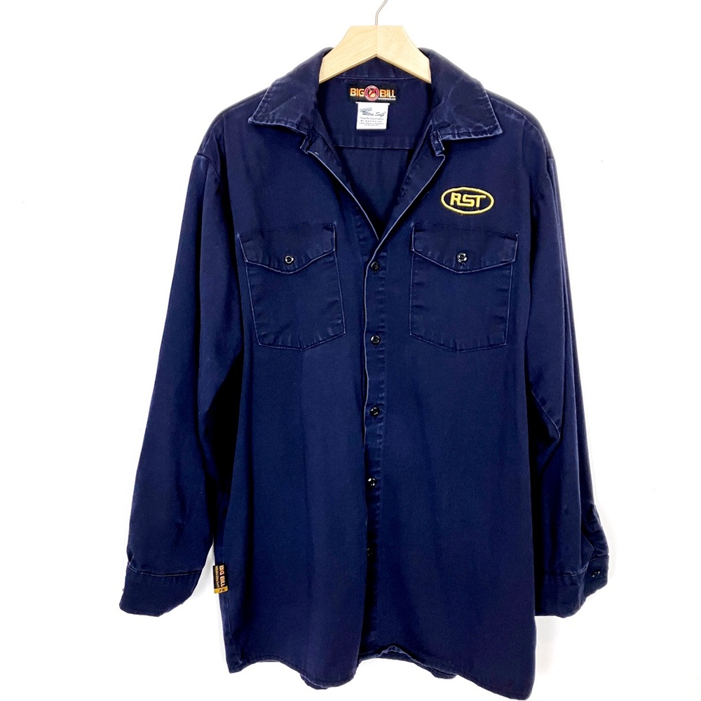Vintage RST Big Bill flame resistant work shirt casual button down blue collar